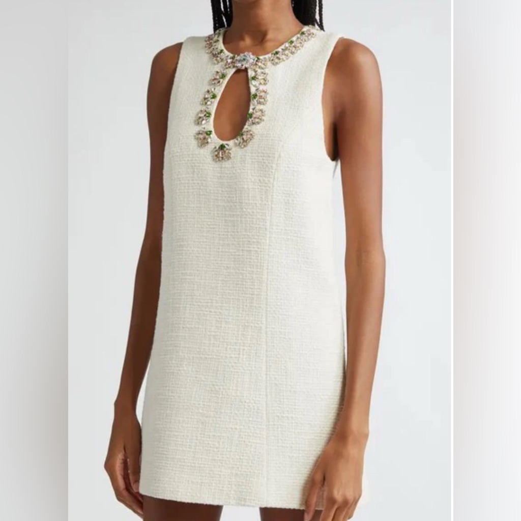 Cinq A Sept Franchelle Crystal Tweed Dress - Gardenia